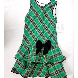 Glorimont Girl's Green Plaid New Dress Size 7 Boutique Cotton Layered Holiday